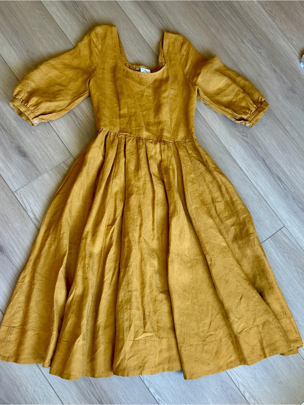 Son de Flor Mustard Linen carmen midi dress